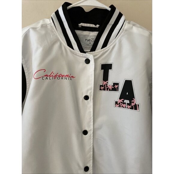 Vintage Y2K  rue21 Satin Varsity Jacket Size Medium White Los Angelos California - Picture 8 of 16